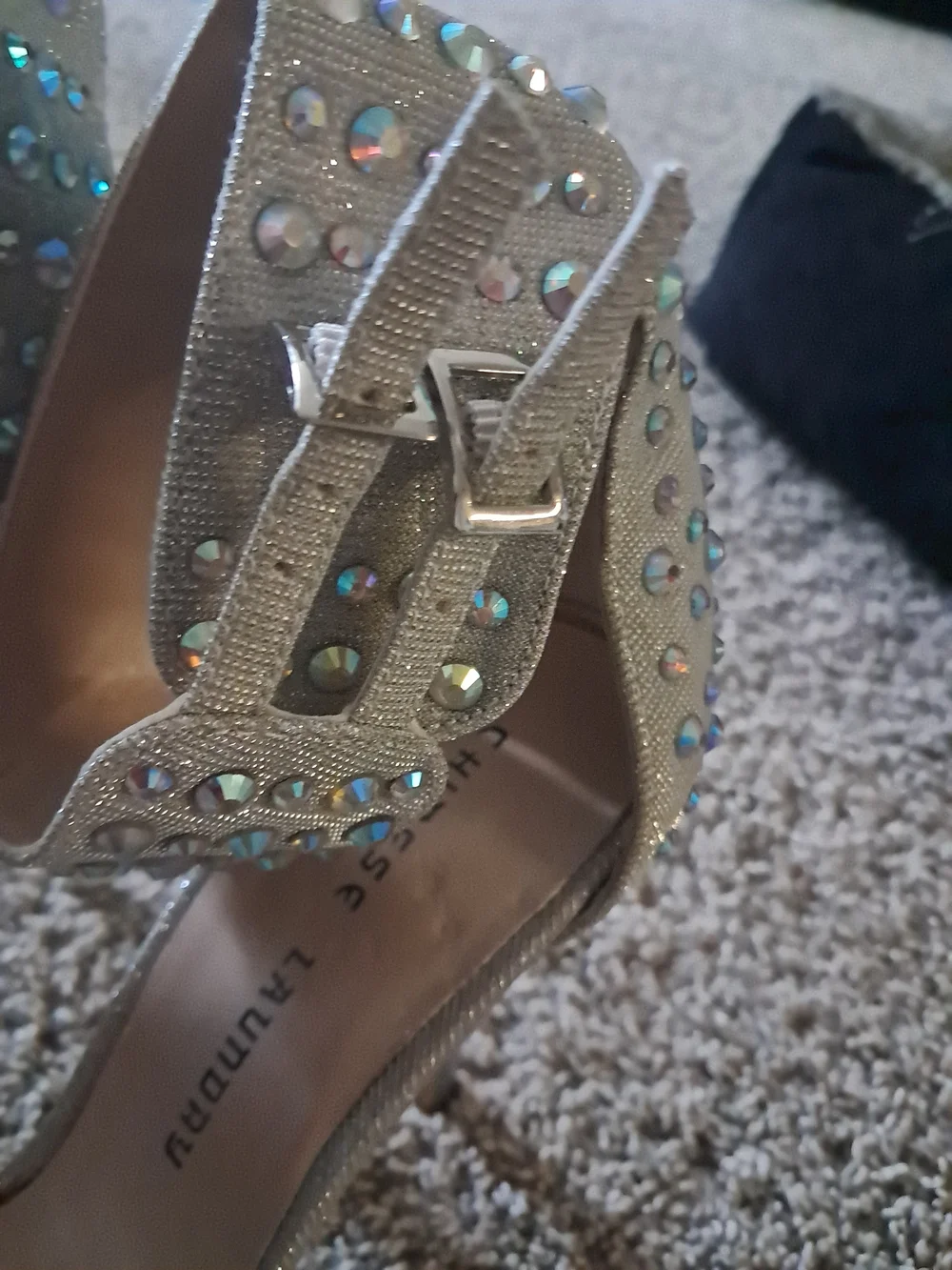 Chinese Laundry Champagne Rhinestone Ankle-Strap Heels